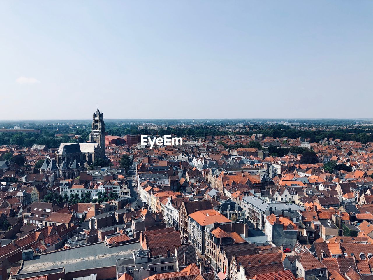 High angle shot of townscape against sky