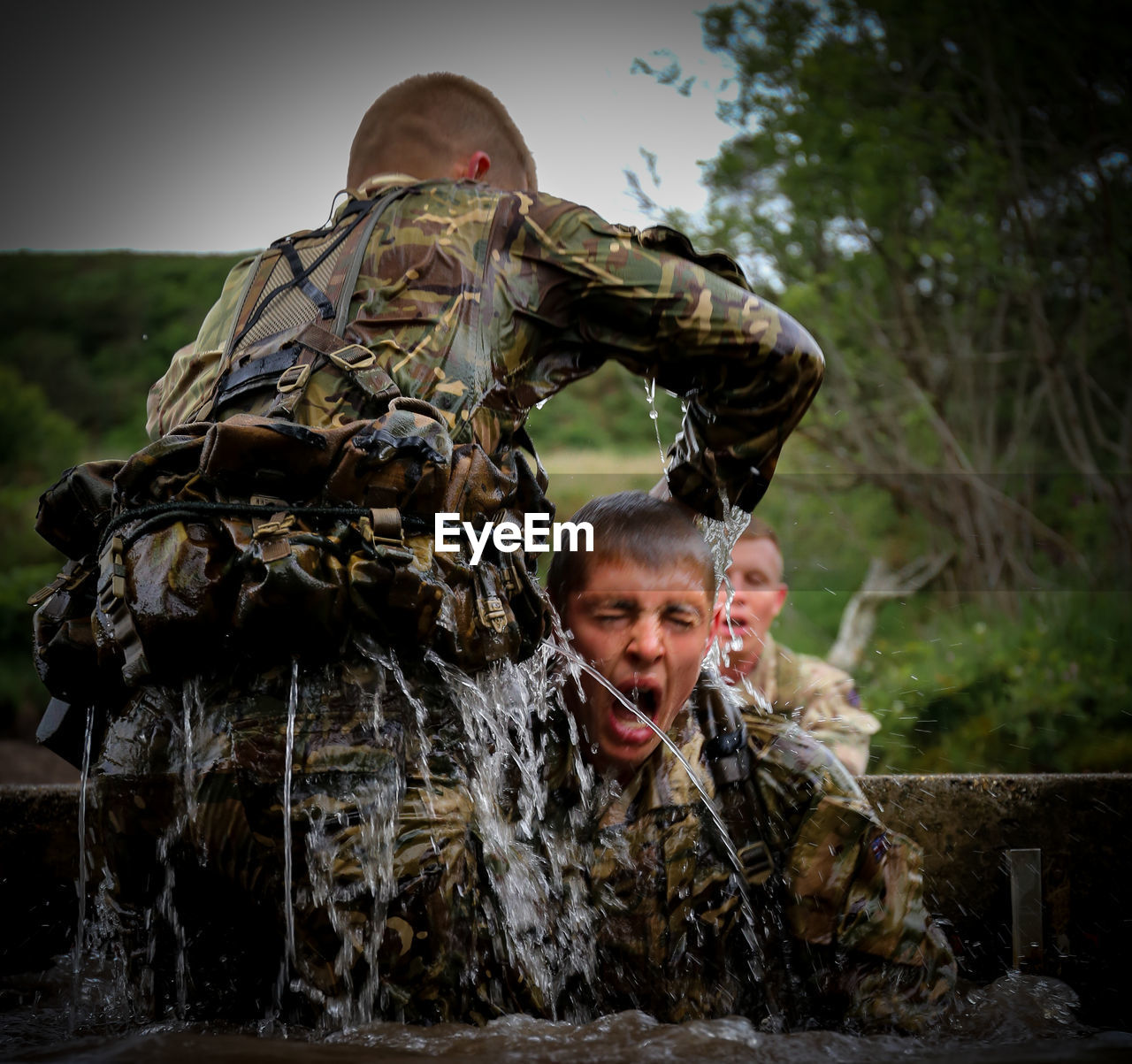 Army soldiers practicing in water