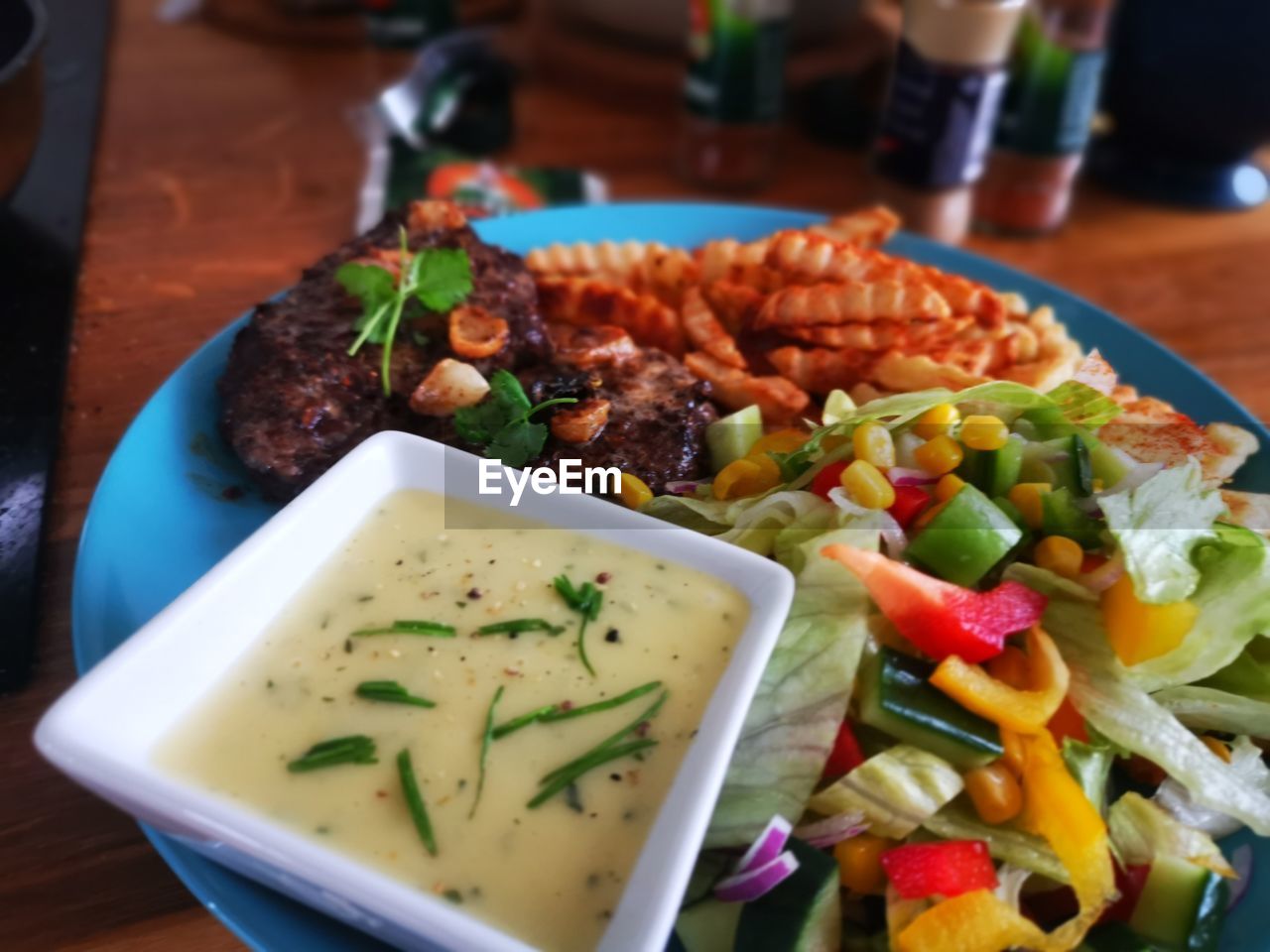 High angle view of meal served in plate