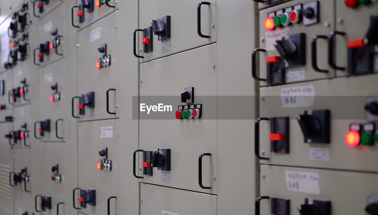 Close-up of control panel in factory