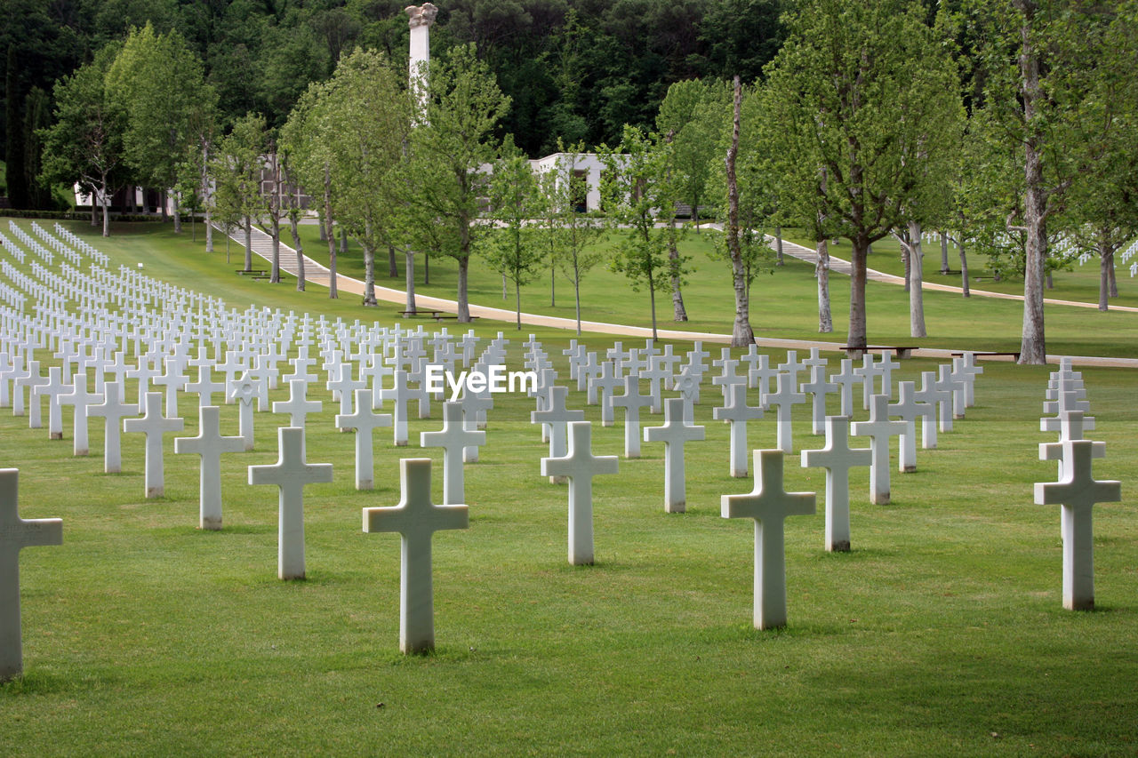 Usa military cemetery of second world war with crosses of dead soldiers resting in florence