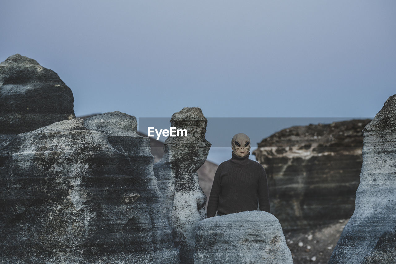 low angle view of rock formations