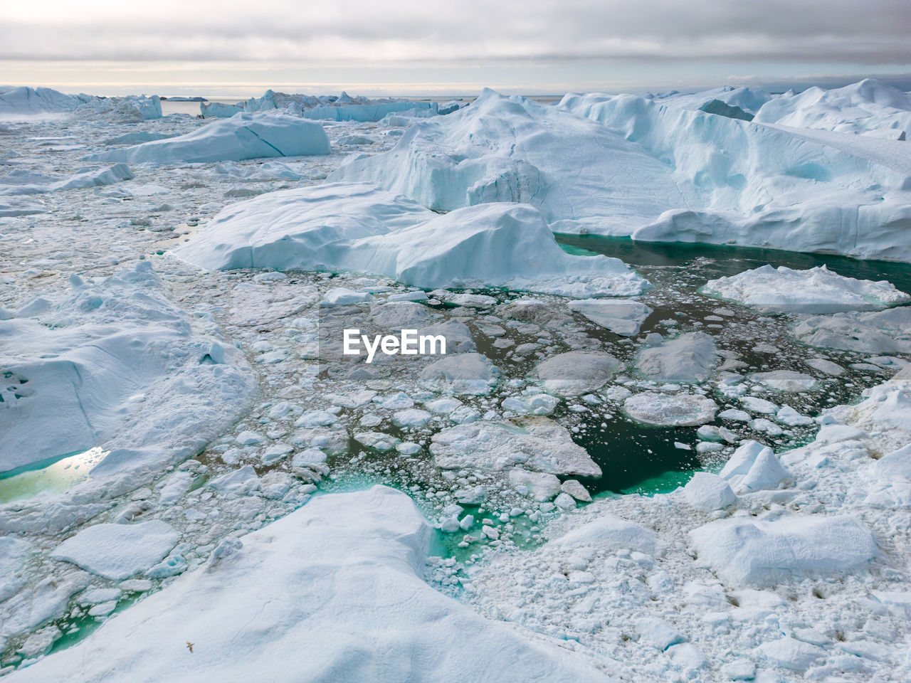 aerial view of snow covered land