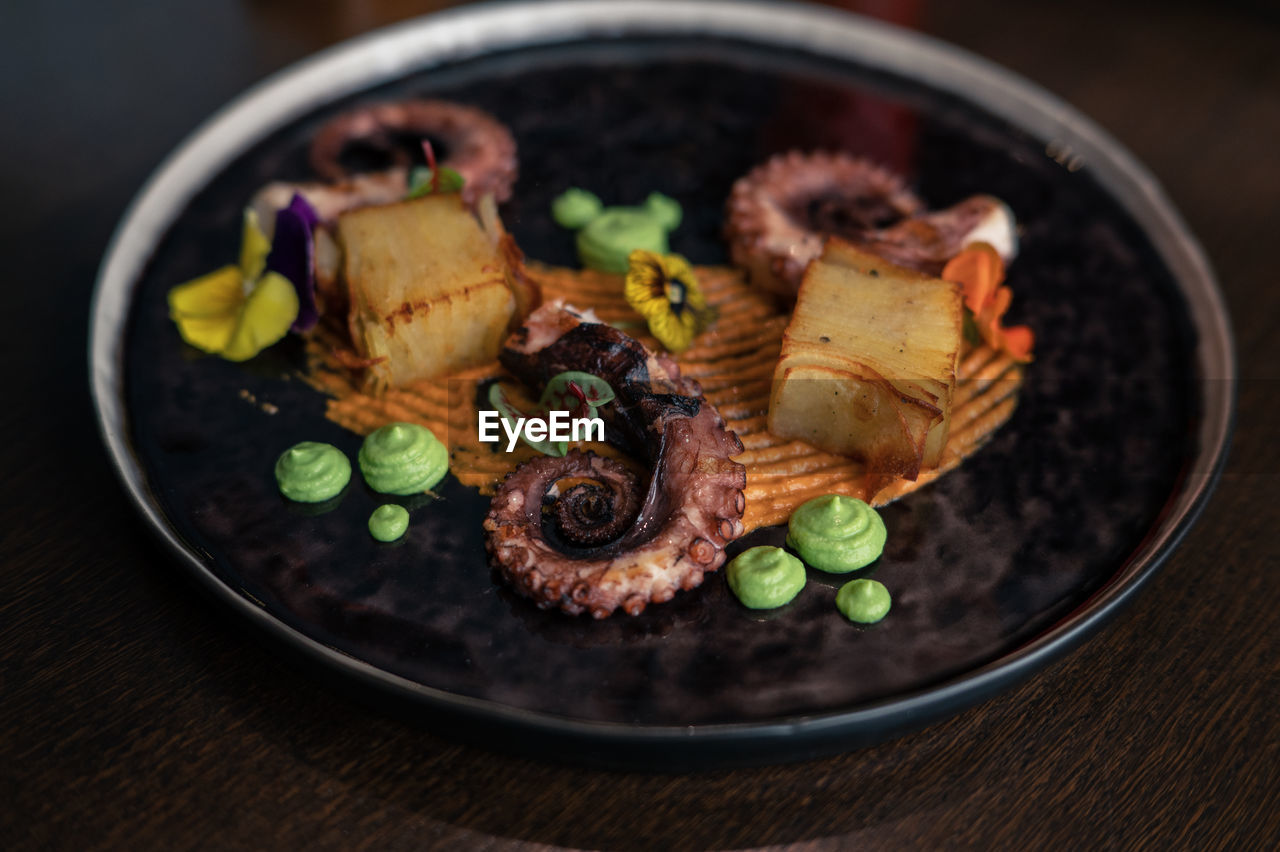 high angle view of food in bowl on table