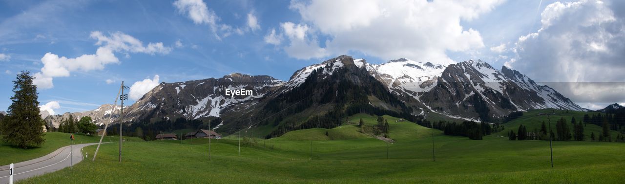 Panoramic view of landscape and mountains against sky