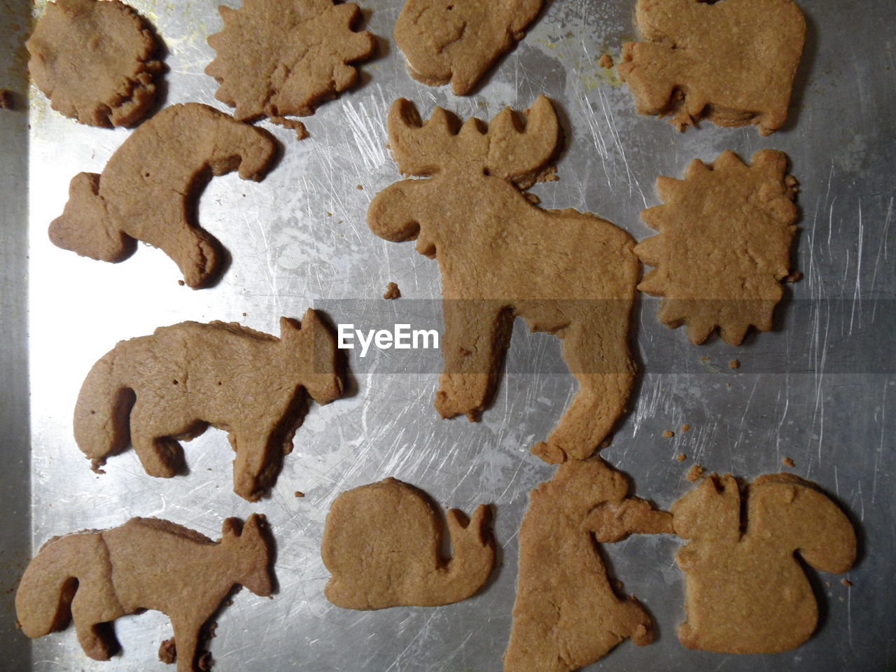 DIRECTLY ABOVE VIEW OF COOKIES ON WHITE SURFACE