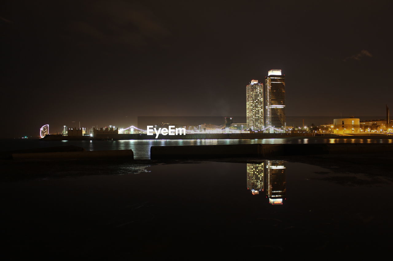 ILLUMINATED CITY AT RIVERBANK