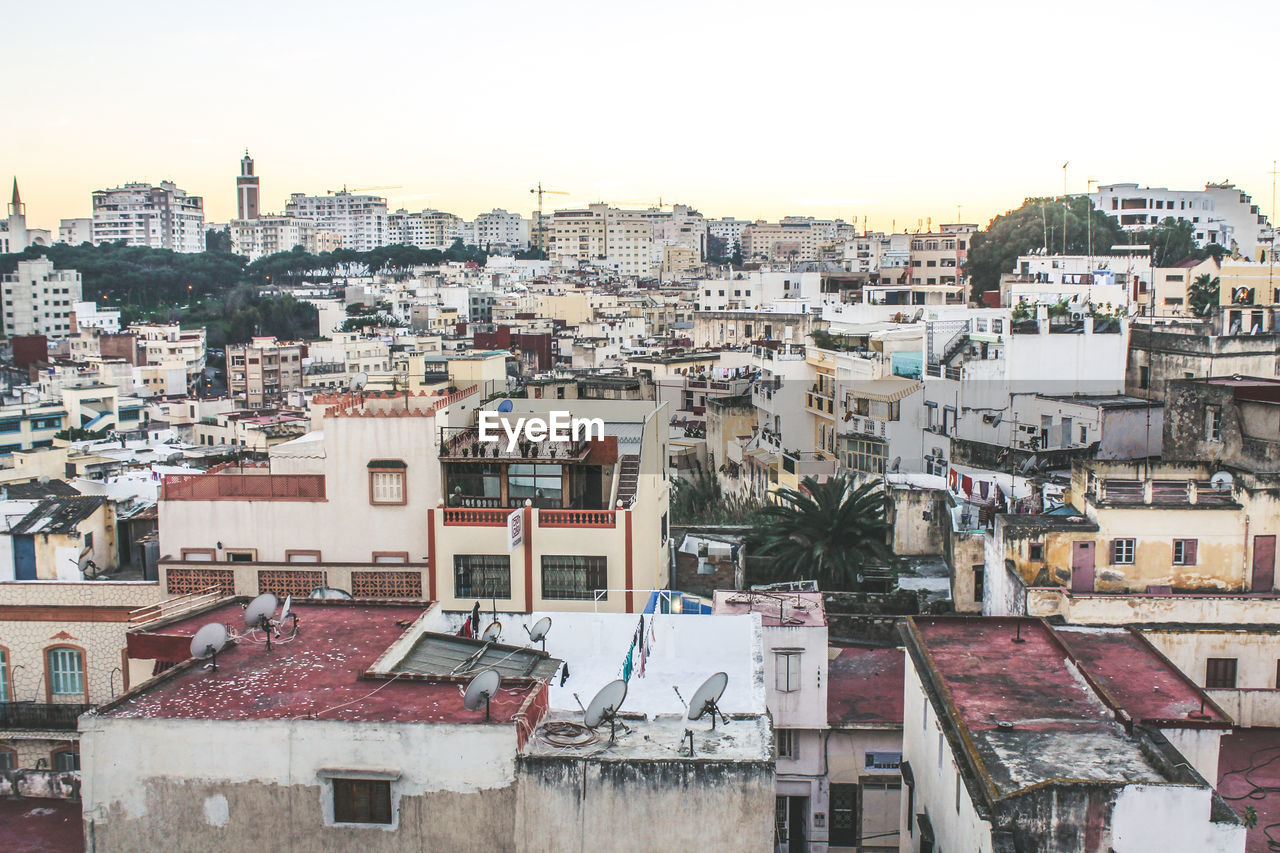 Cityscape against clear sky