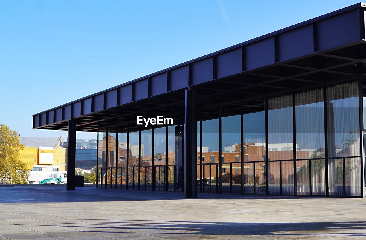 Modern building against clear blue sky