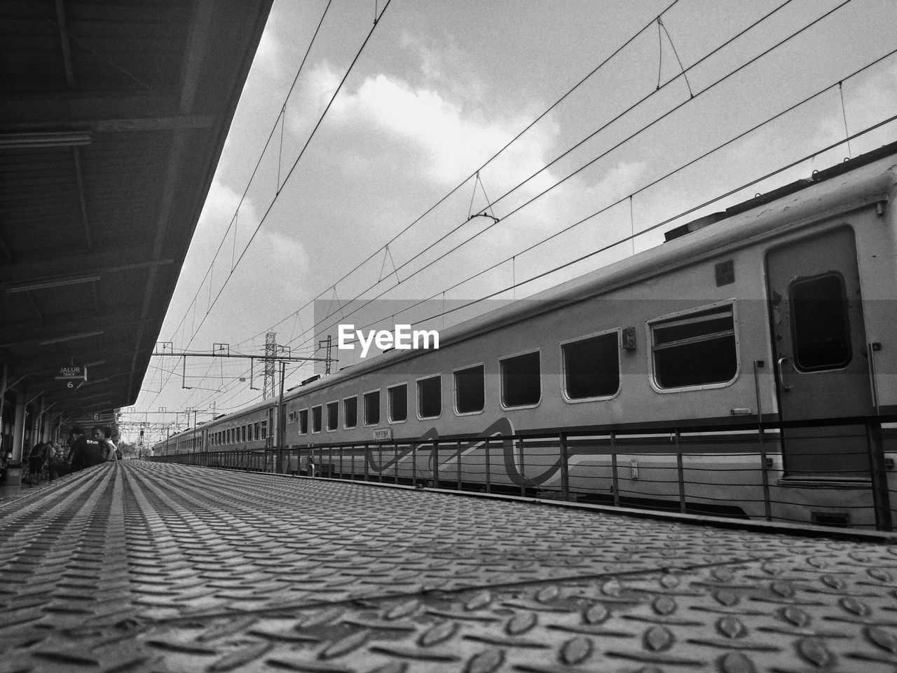 Train on railroad station platform against sky