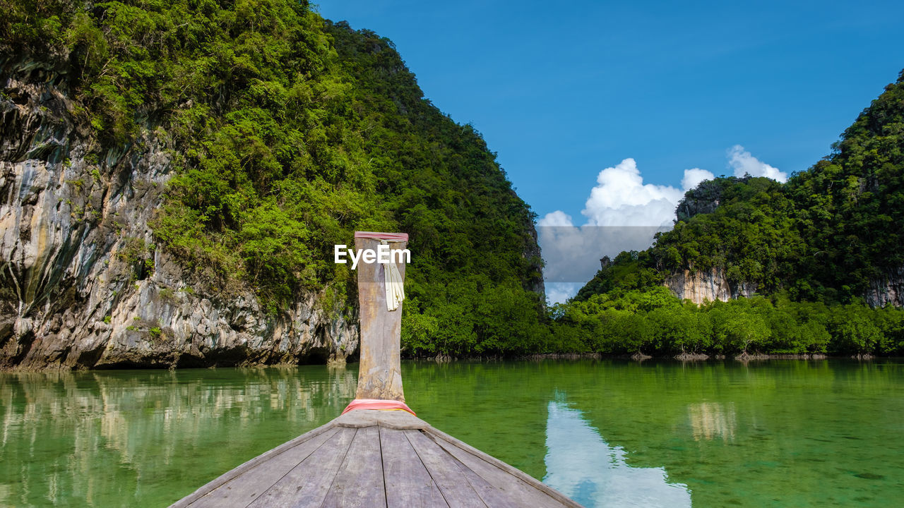 scenic view of lake by mountain against clear sky