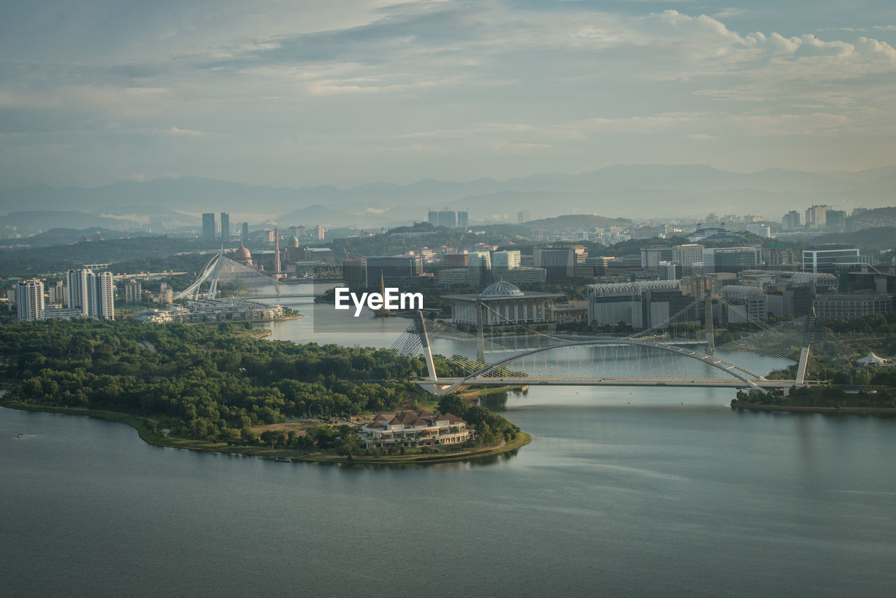 High angle view of city at waterfront