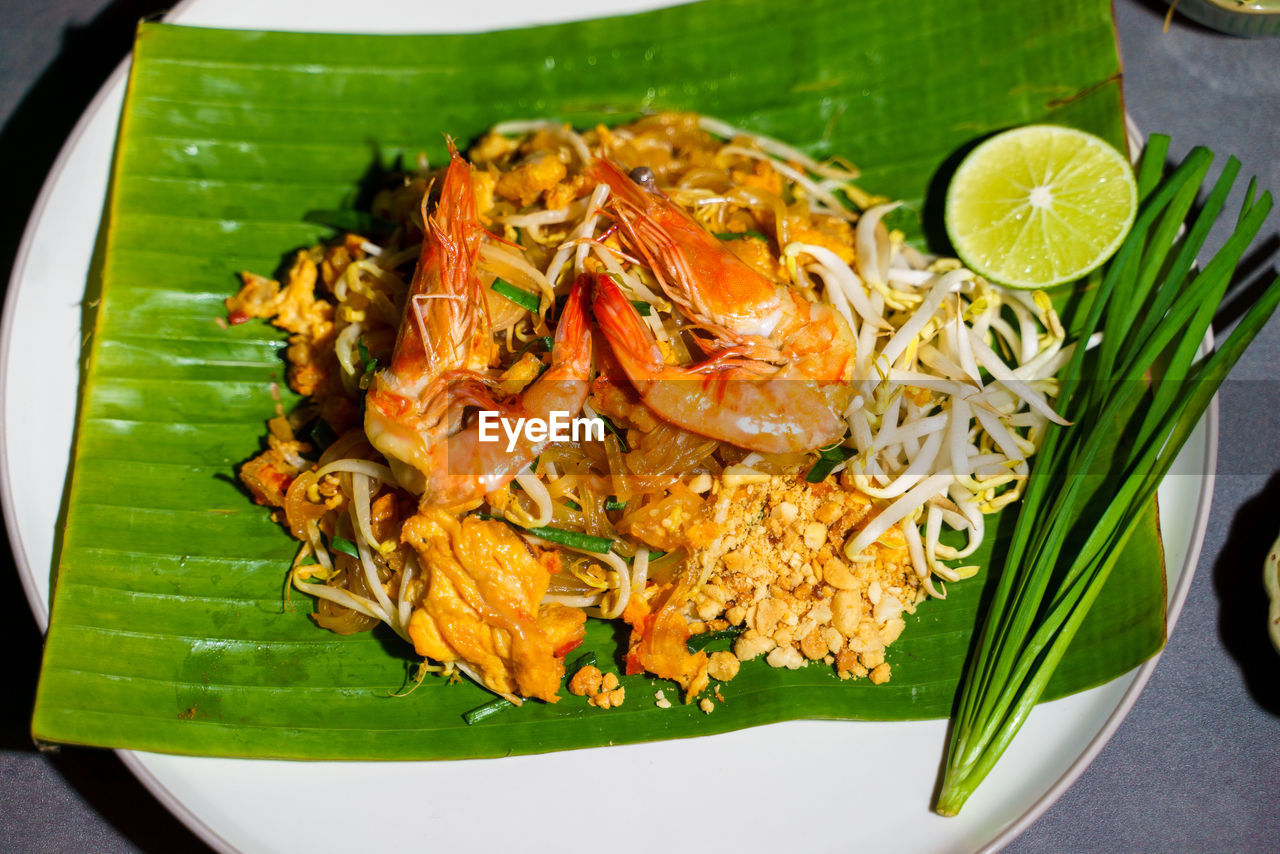 high angle view of food served in plate