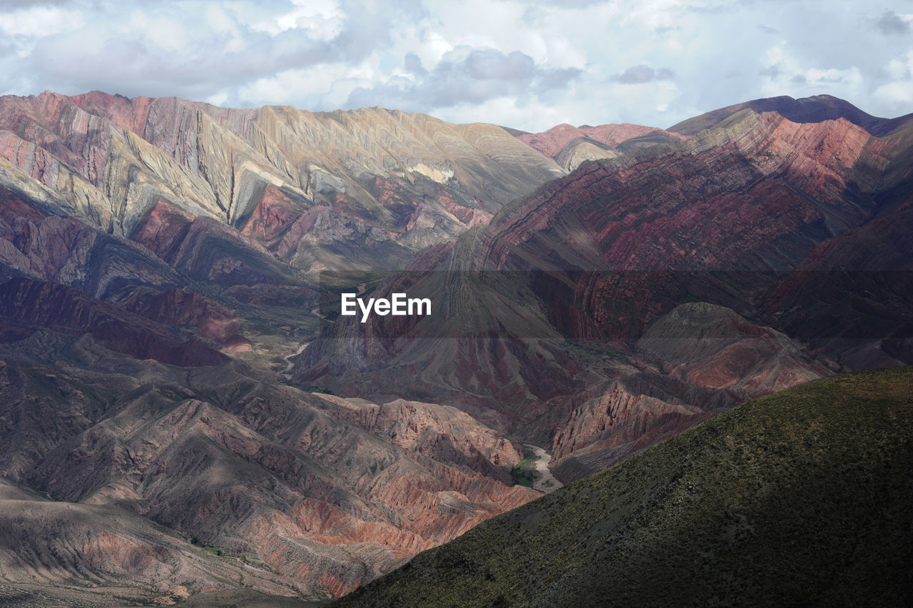 Scenic view of mountains against cloudy sky