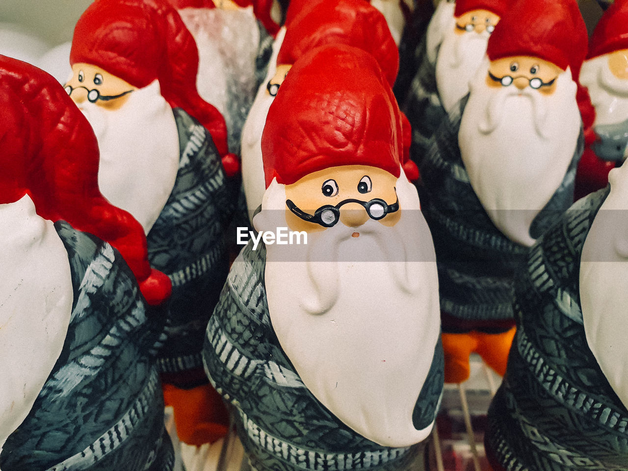 Close up view of santa clause toy decoration for sell - christmas decoration