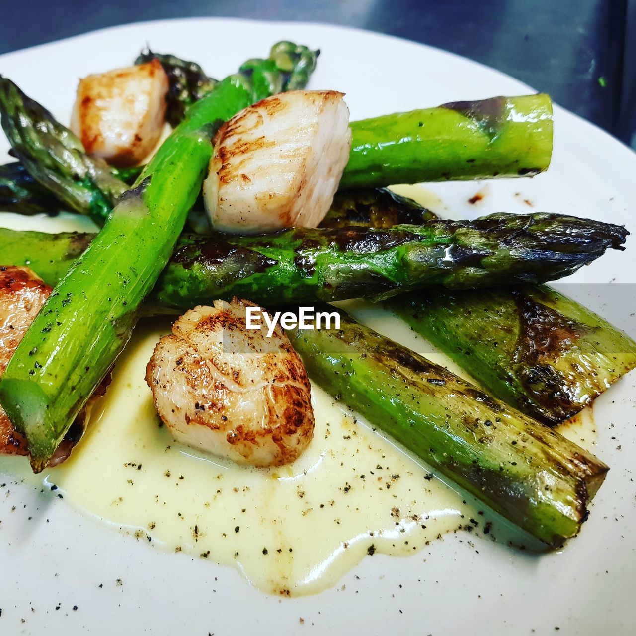 High angle view of asparagus served in plate