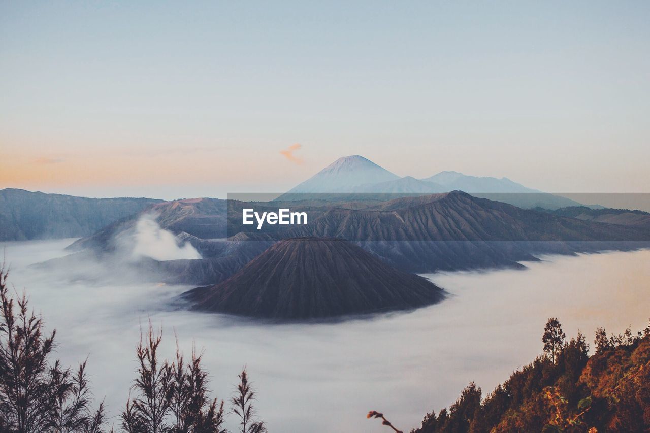 Majestic view of mt bromo against sky