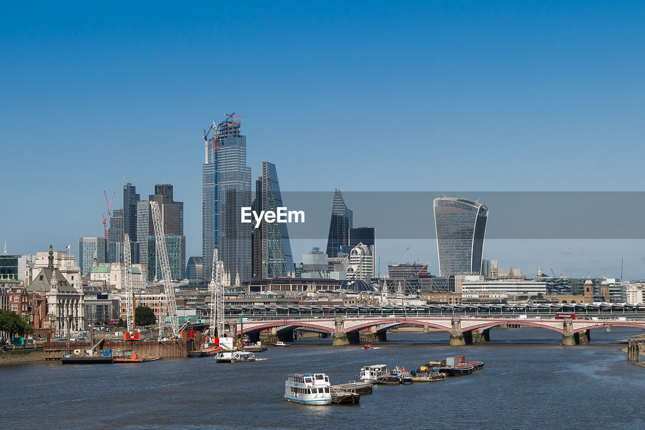 Blackfriars bridge, london skyscrapers skyline and river thames, london.