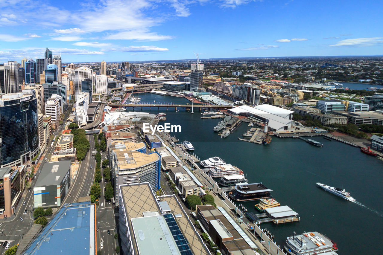 High angle view of cityscape against sky