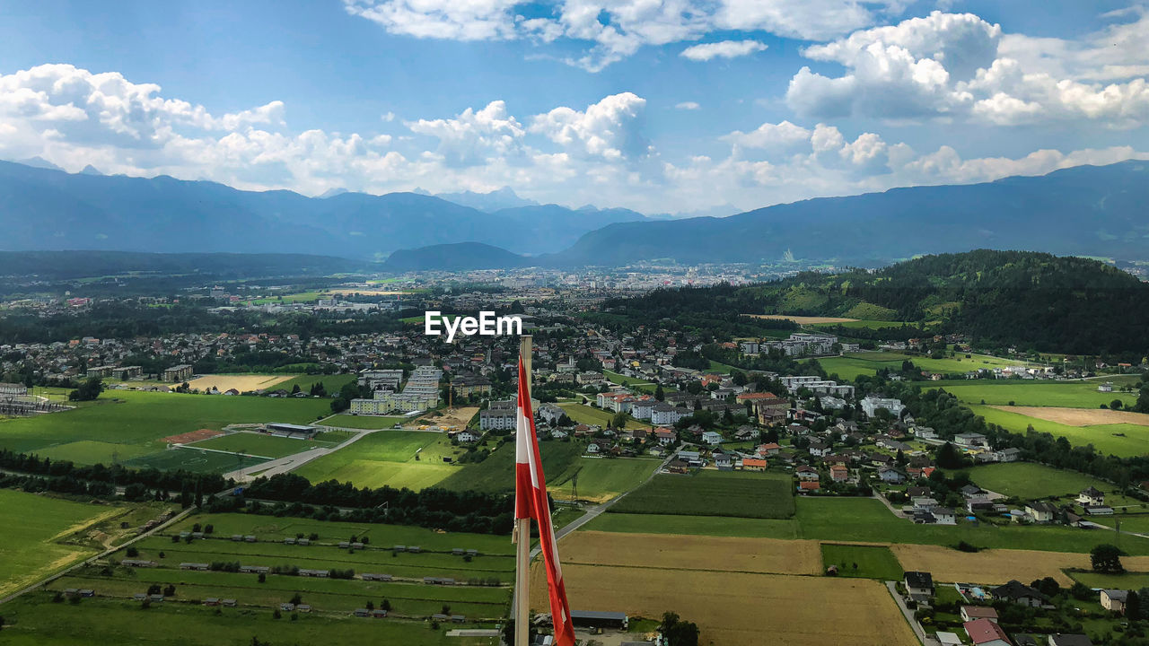 High angle view of townscape against sky