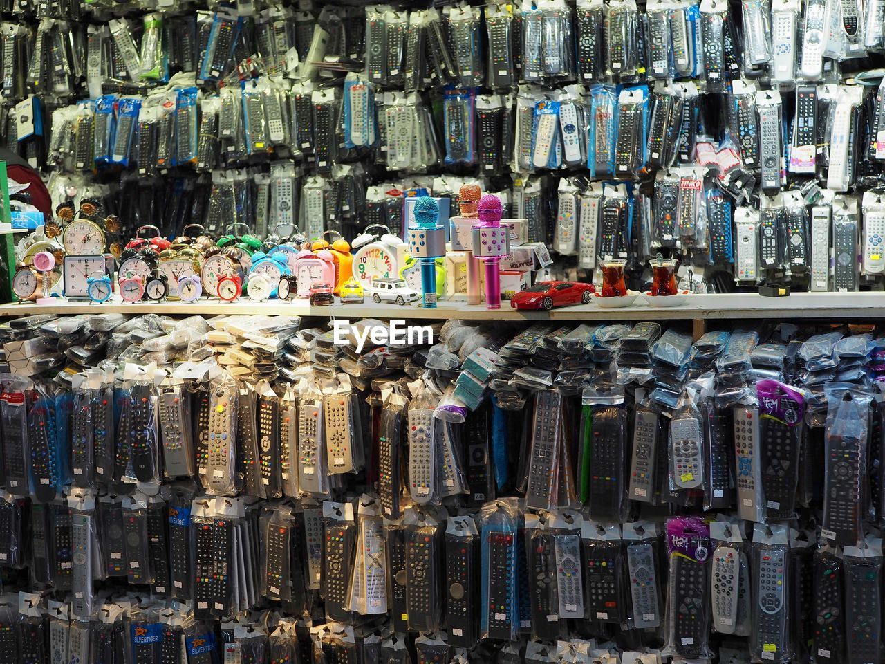 Full frame shot of remotes on market stall