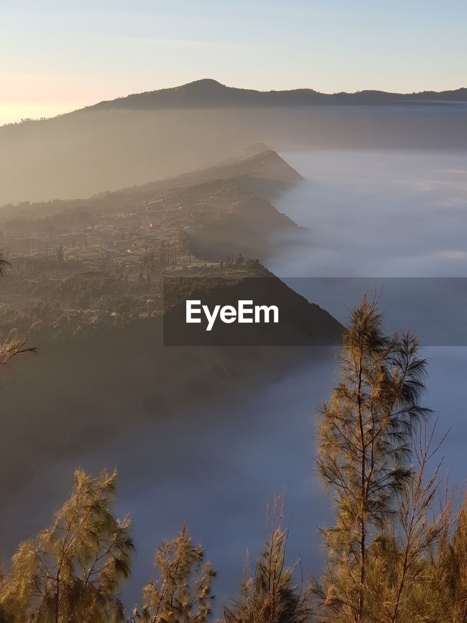 Scenic view of mountains against sky during sunset