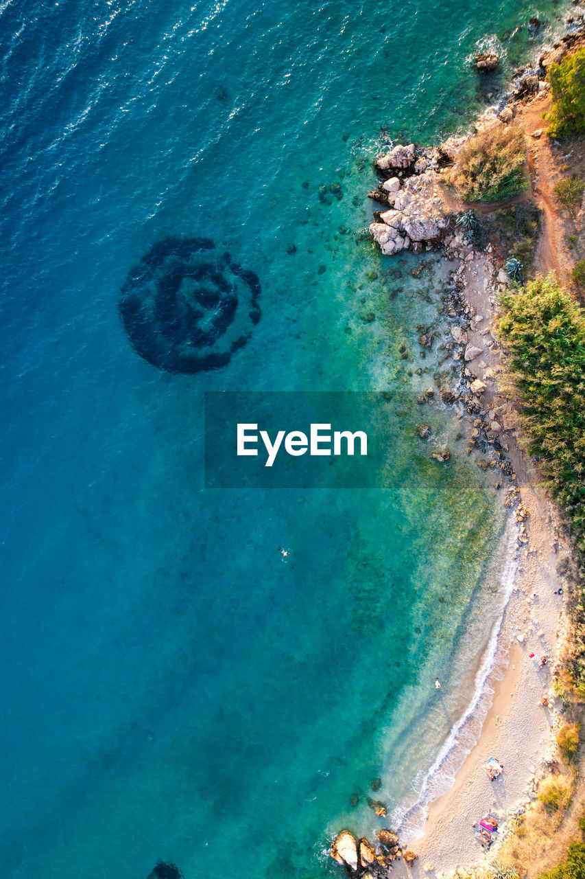 HIGH ANGLE VIEW OF SEA AND SHORE