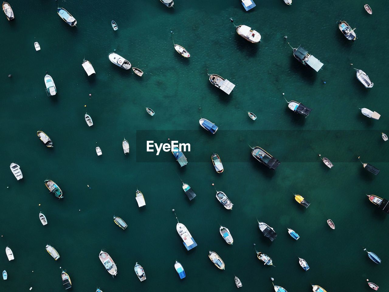 High angle view of boats in water