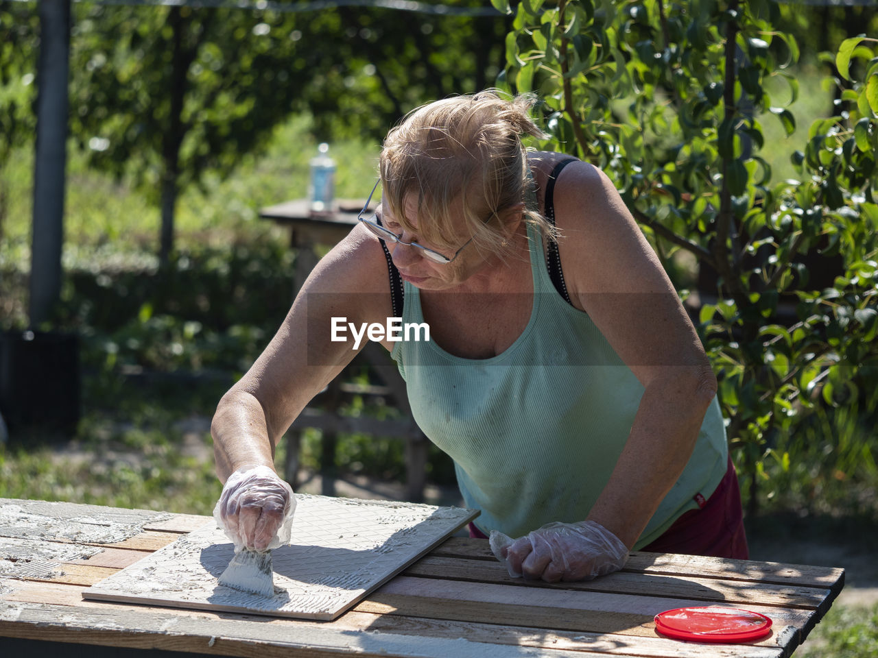 Woman working outdoors