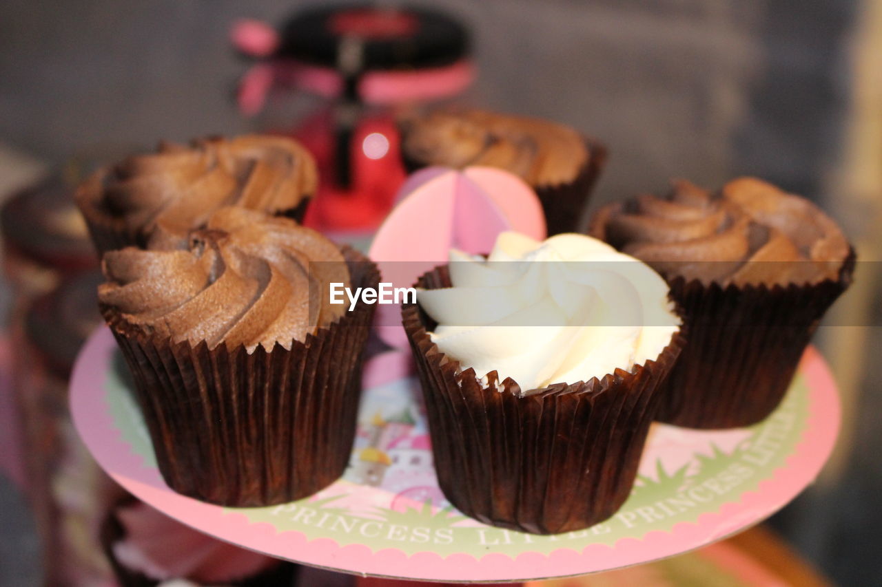 Close-up of cupcakes in plate