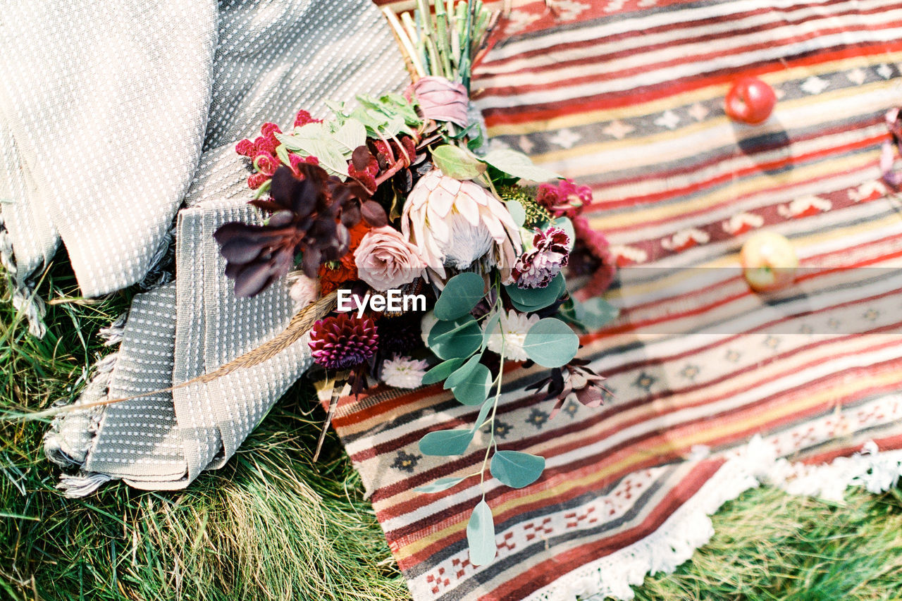 high angle view of flowers on table