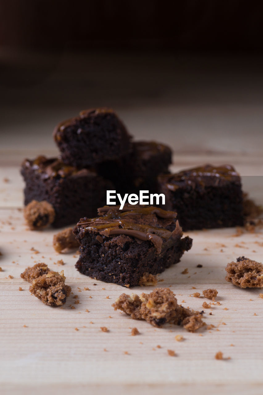 Close-up of chocolate pastry on table