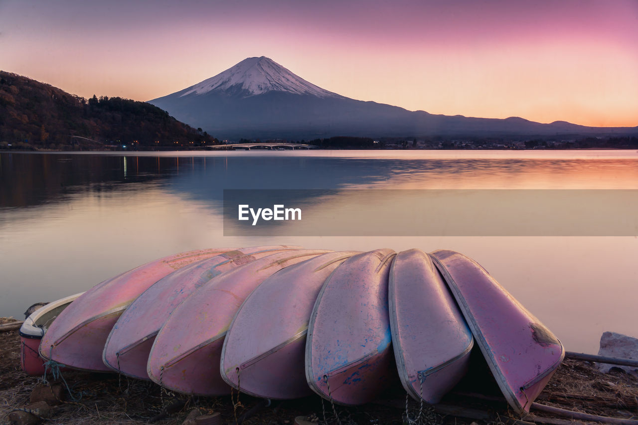 Scenic view of lake against sky during sunset