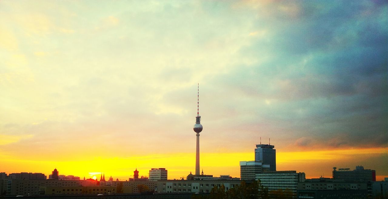 Communications tower in city