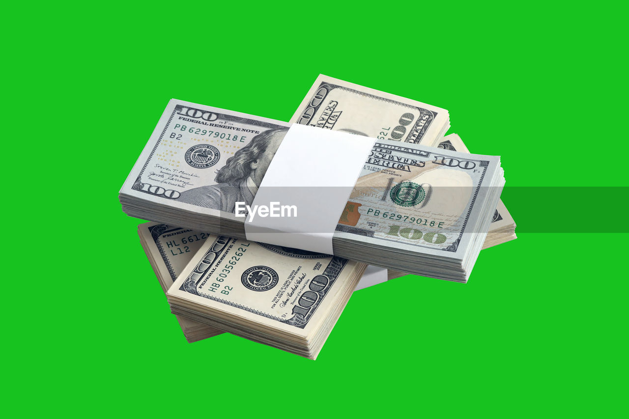 paper currency, currency, finance, wealth, business, green, cash, green background, colored background, money, dollar, studio shot, cut out