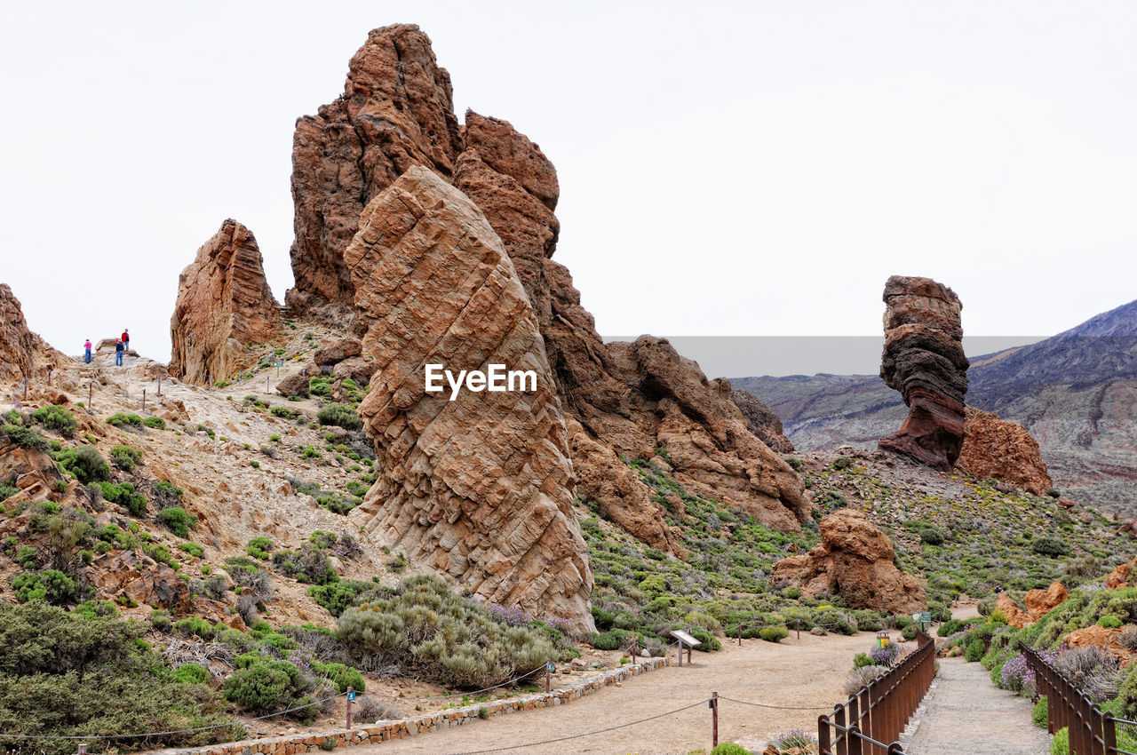 Rock formations at teide national park against clear sky