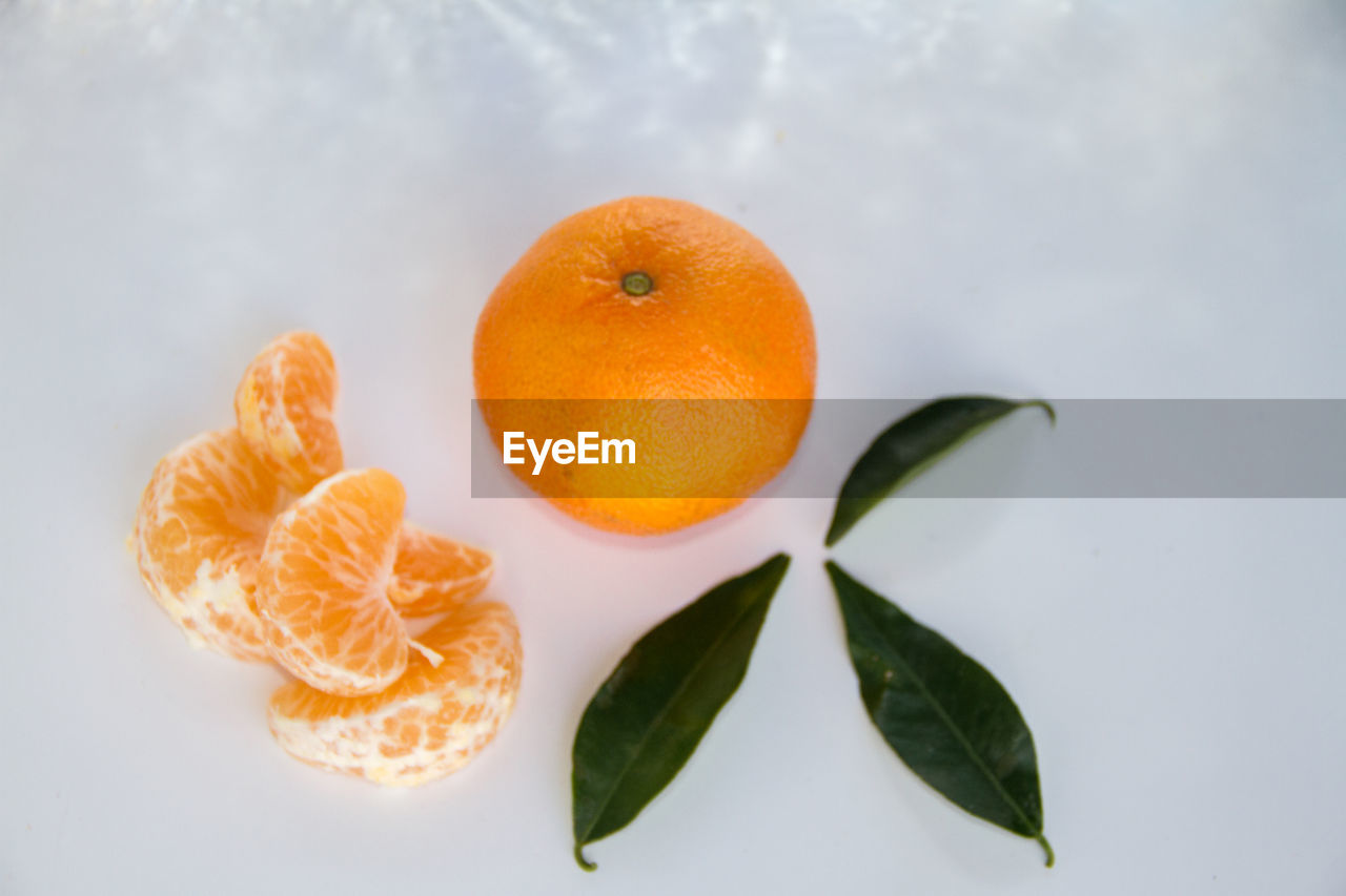 HIGH ANGLE VIEW OF ORANGE FRUIT SALAD