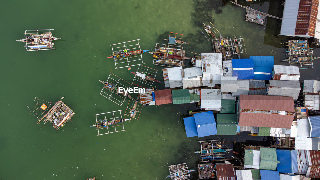high angle view of boats in sea