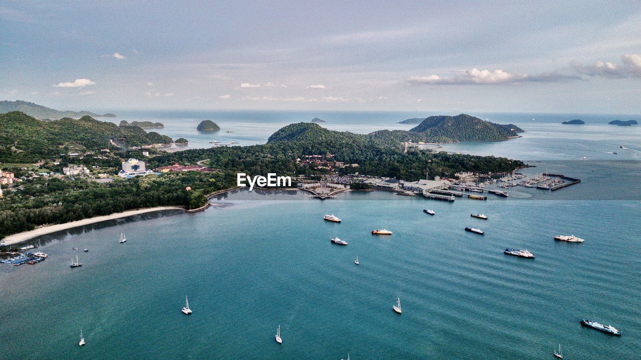 High angle view of boats on sea