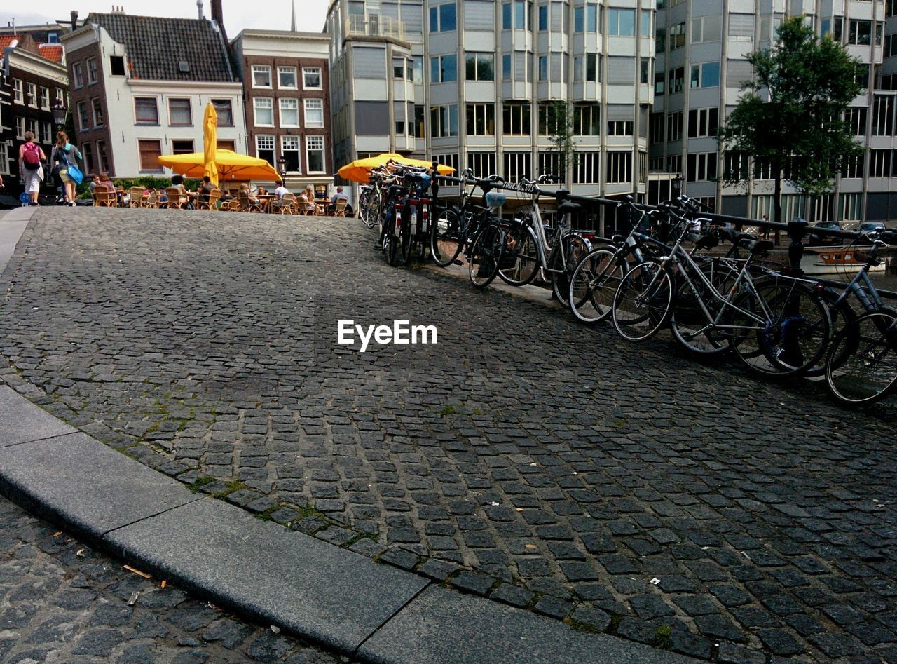 Bicycles on road in city