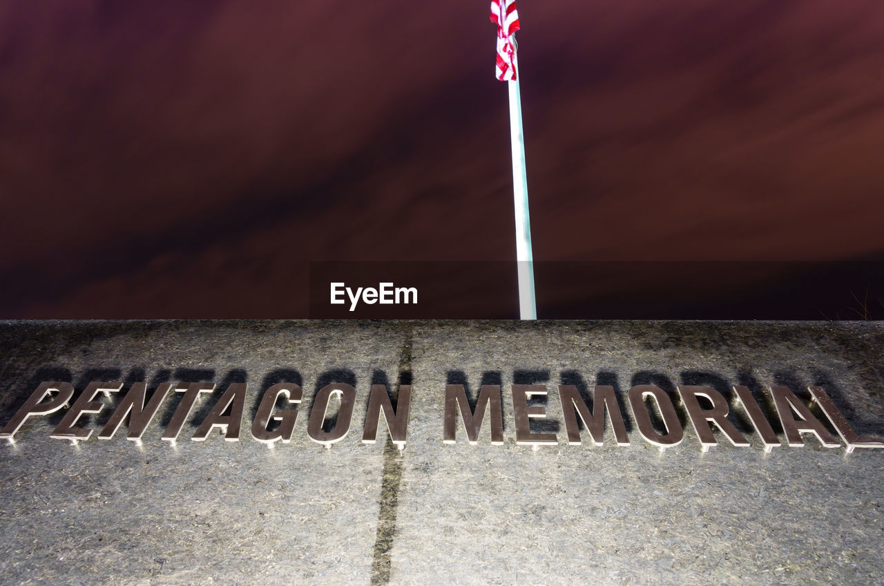 High angle view of pentagon memorial with american flag