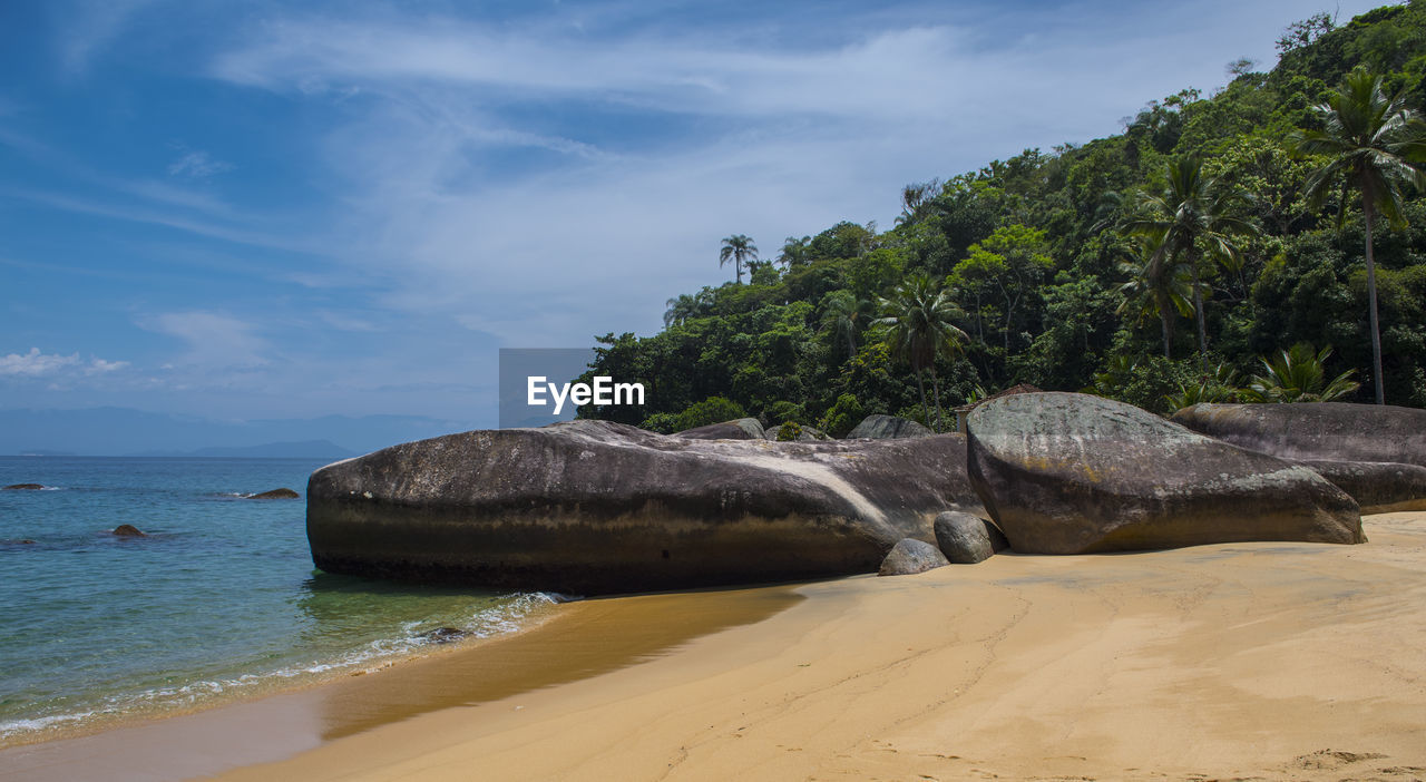 Calm beach on the tropical island of ilha grande in brazil