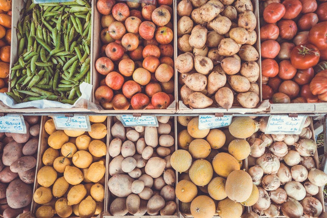 Various fruits for sale at market stall