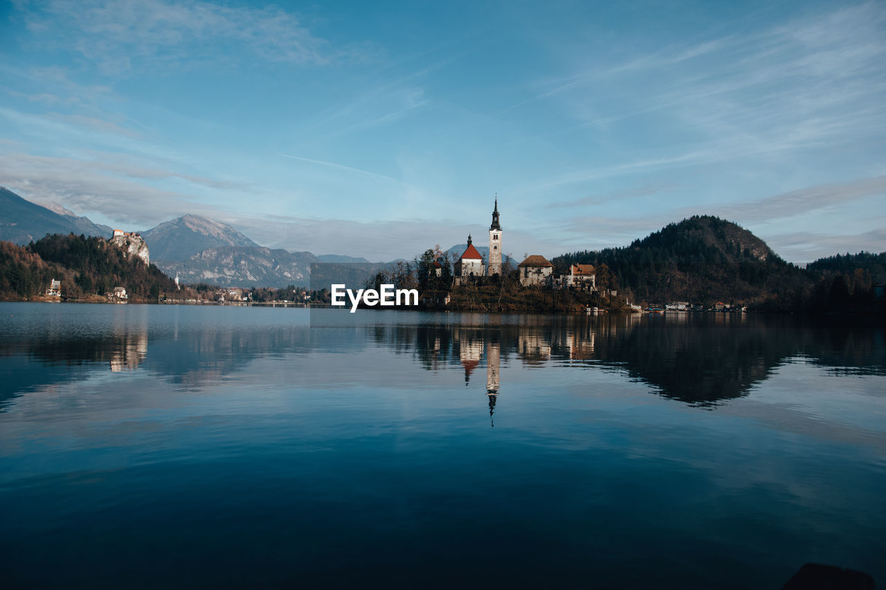 View of lake against cloudy sky