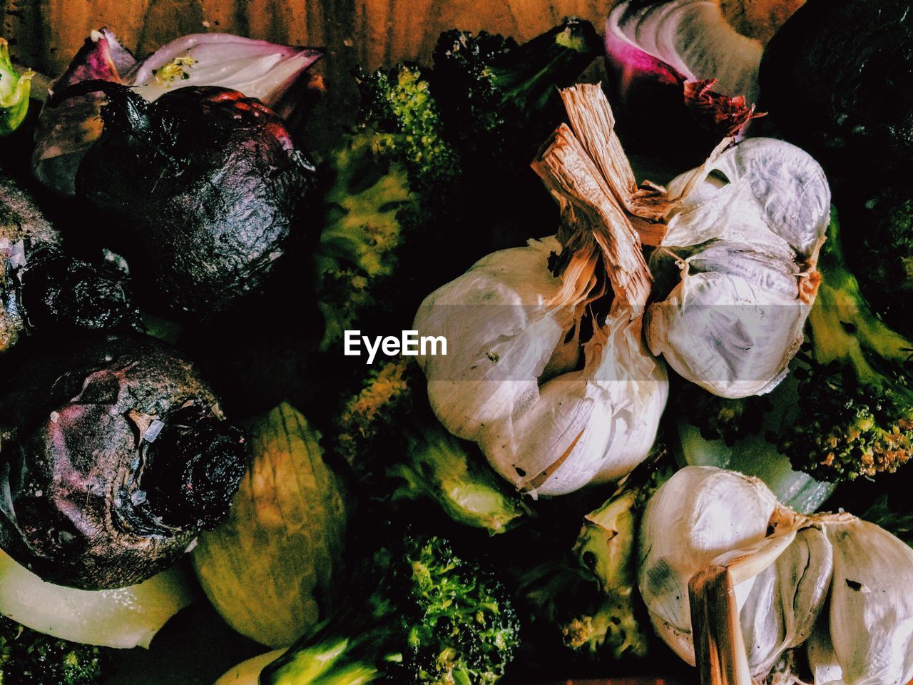 High angle view of common beet with broccoli