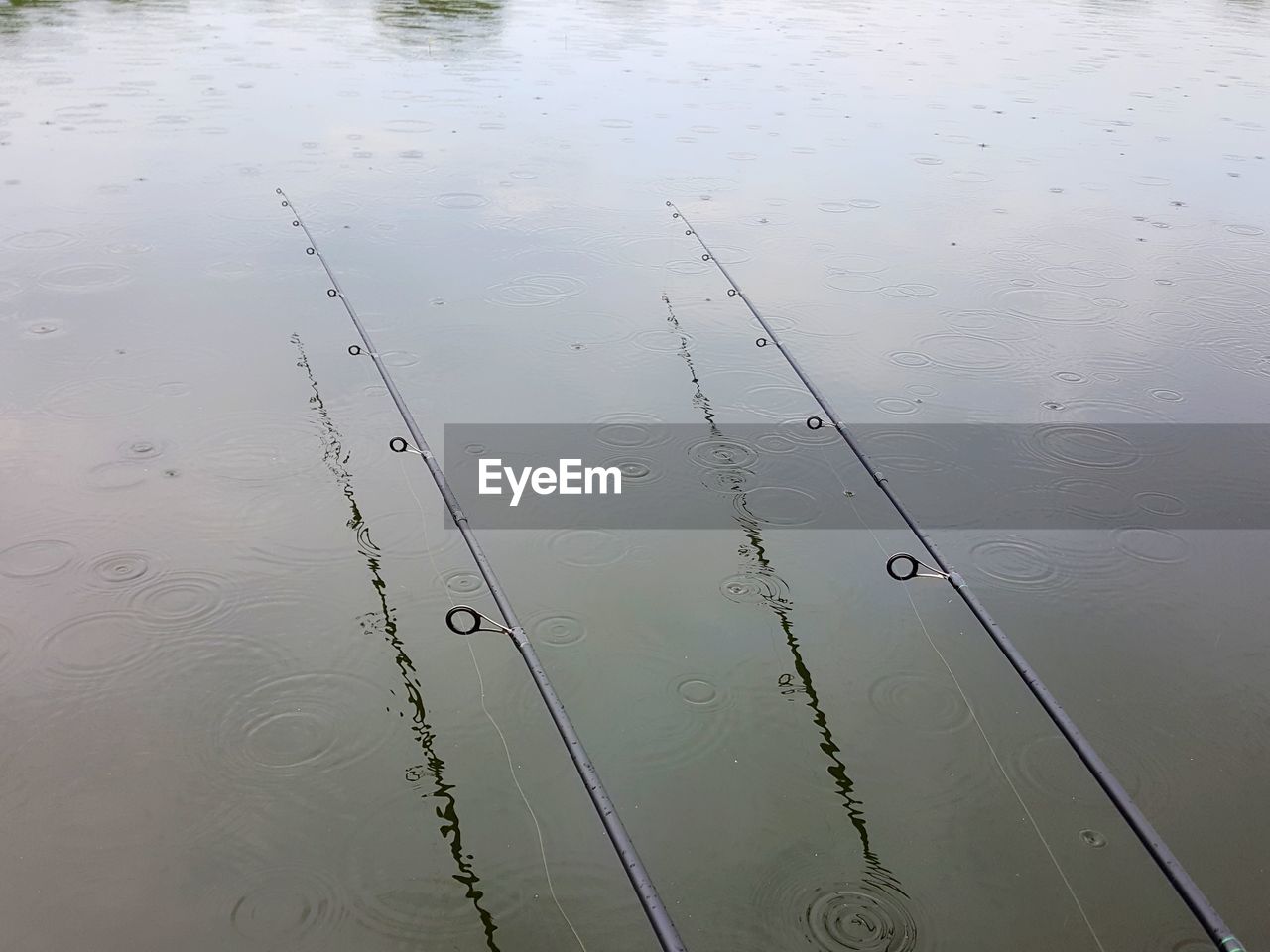 HIGH ANGLE VIEW OF RAINDROPS ON WATER