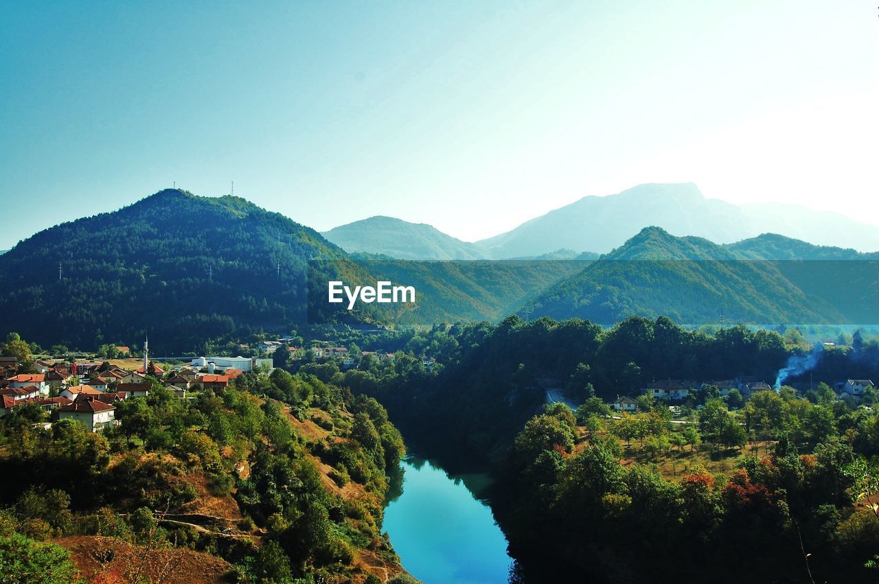 Scenic view of mountains against clear sky