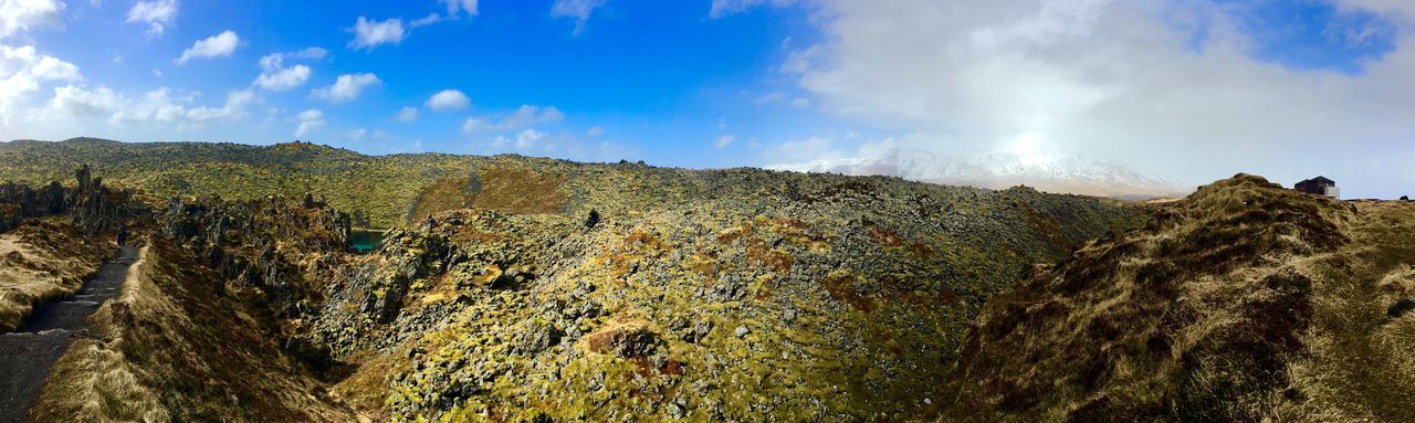 PANORAMIC VIEW OF LANDSCAPE AND MOUNTAINS AGAINST SKY