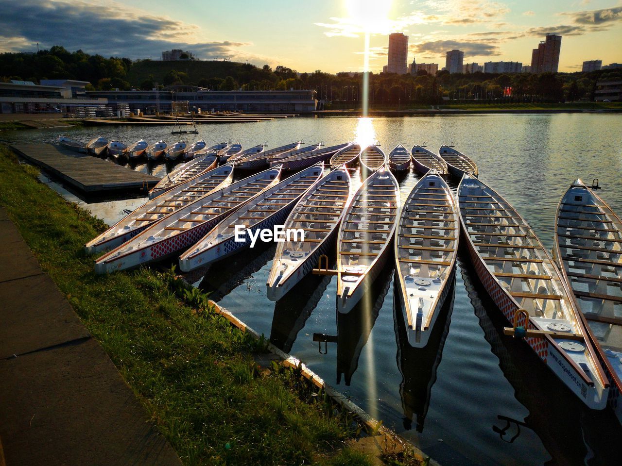 High angle view of river against sky during sunset