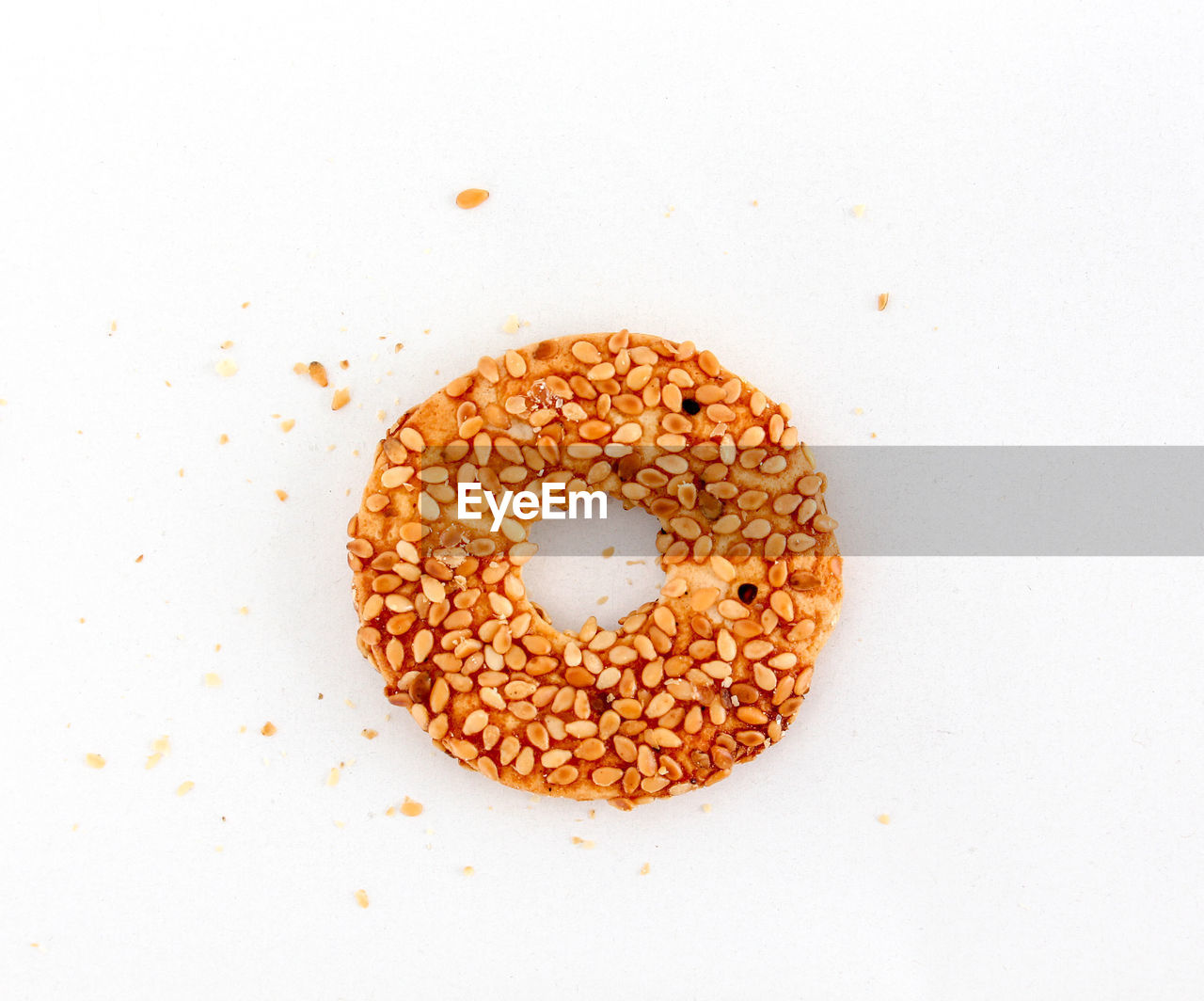Directly above shot of sesame cookie over white background